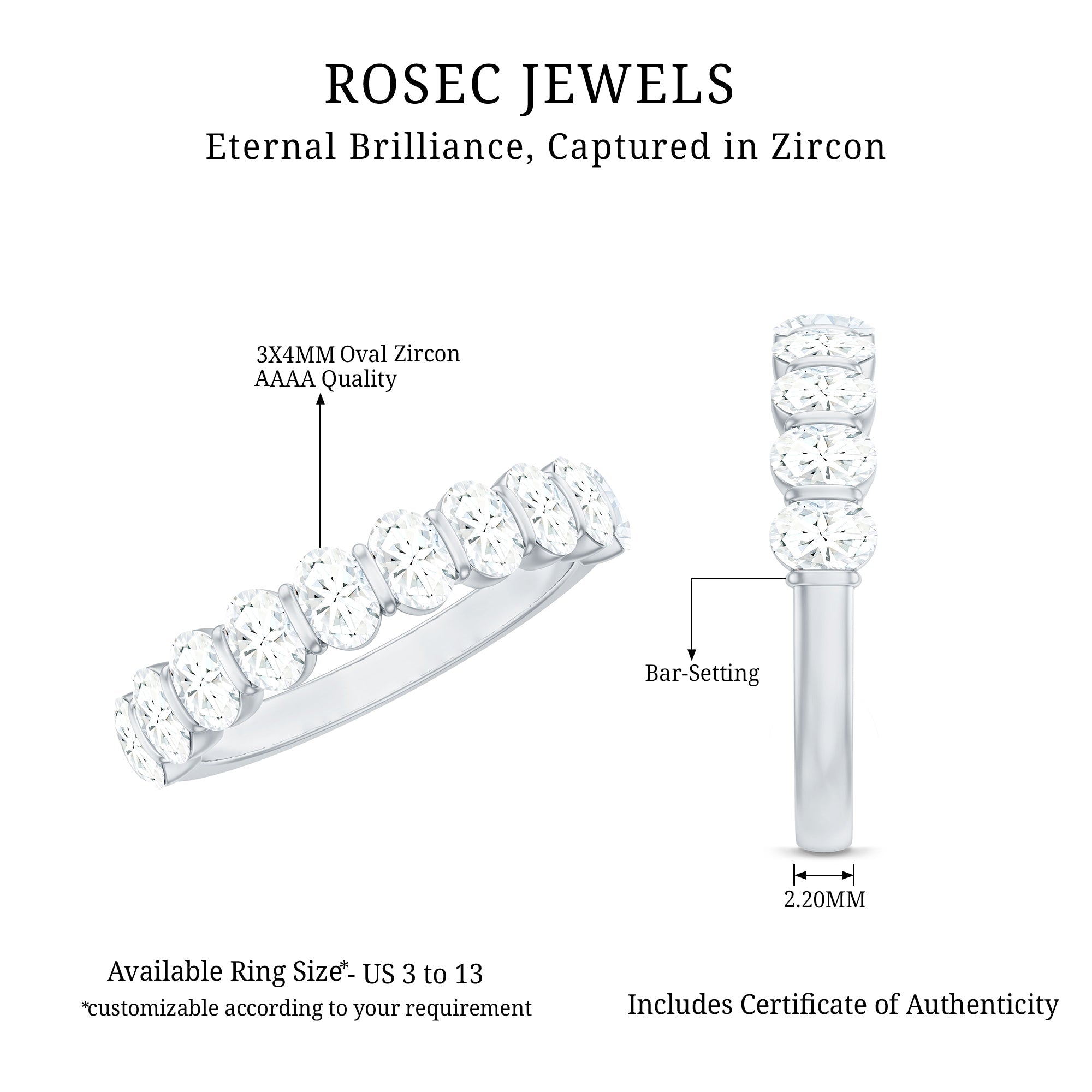 2 CT Zircon Half Eternity Ring