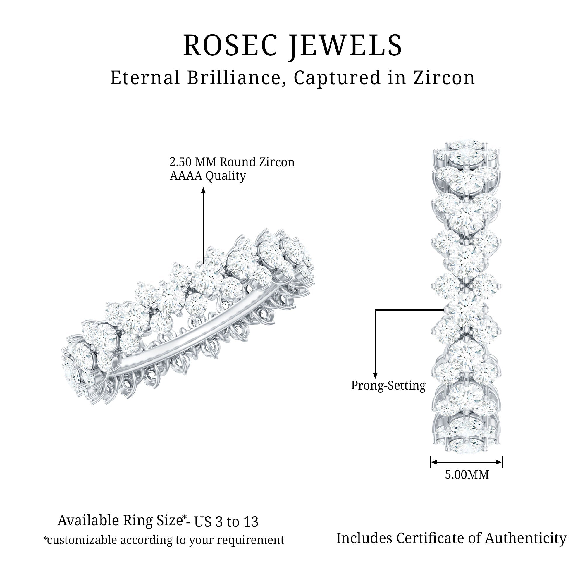 3.5 CT Zircon Cluster Eternity Ring in Prong Setting