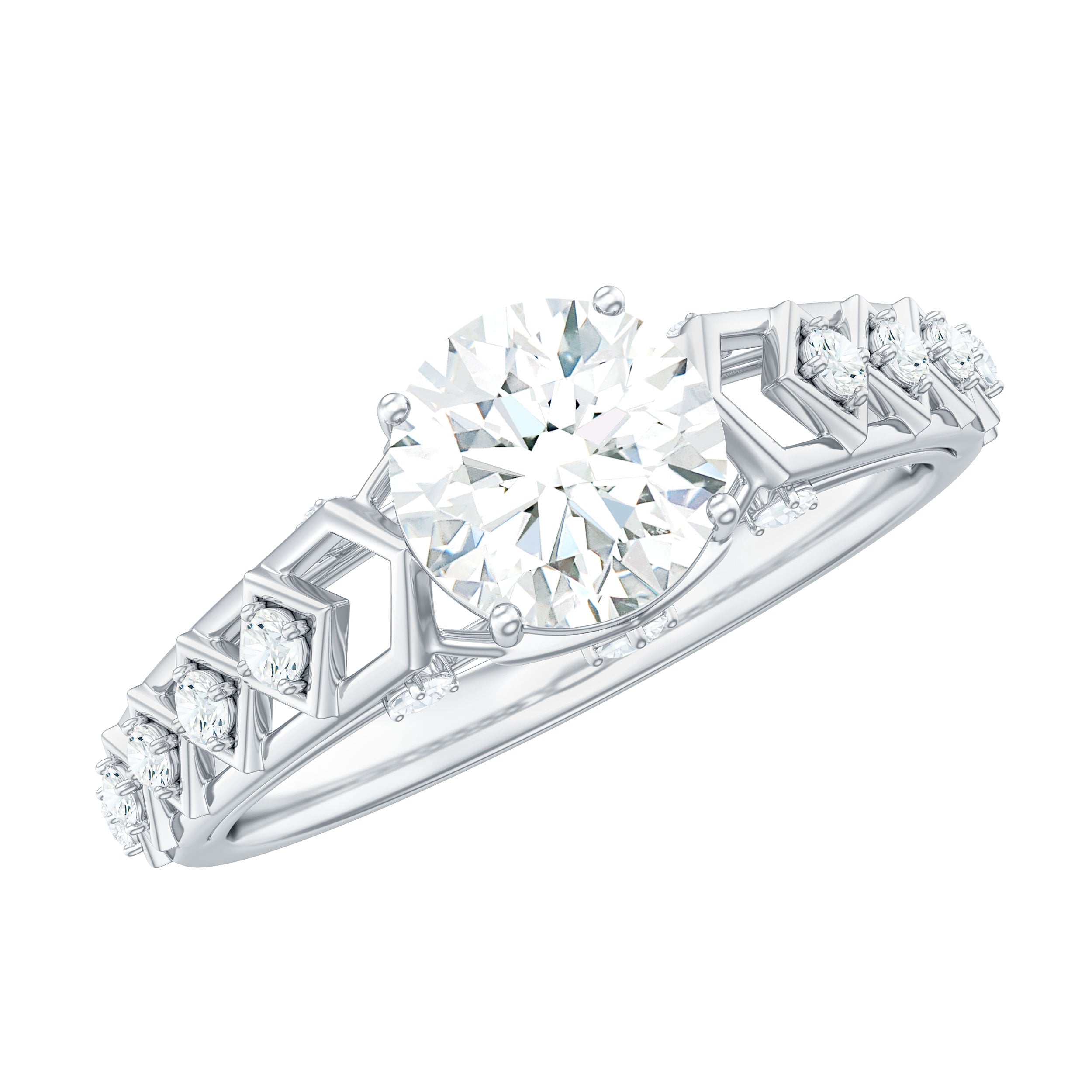 Round Cut Certified Moissanite Art Deco Engagement Ring