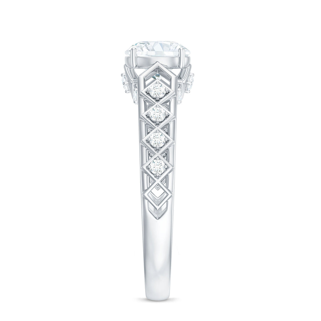 Round Cut Certified Moissanite Art Deco Engagement Ring