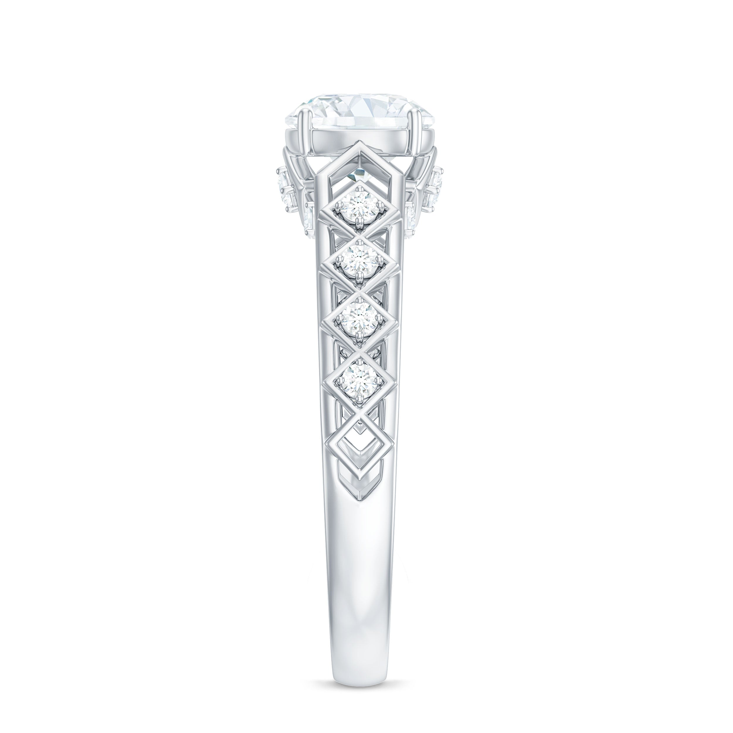 Round Cut Certified Moissanite Art Deco Engagement Ring
