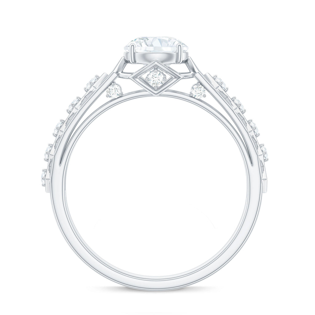 Round Cut Certified Moissanite Art Deco Engagement Ring