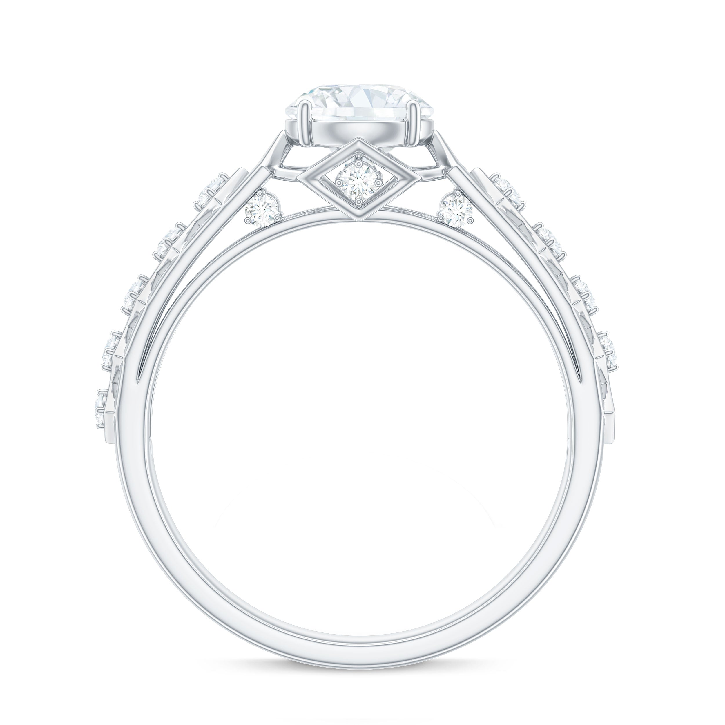 Round Cut Certified Moissanite Art Deco Engagement Ring