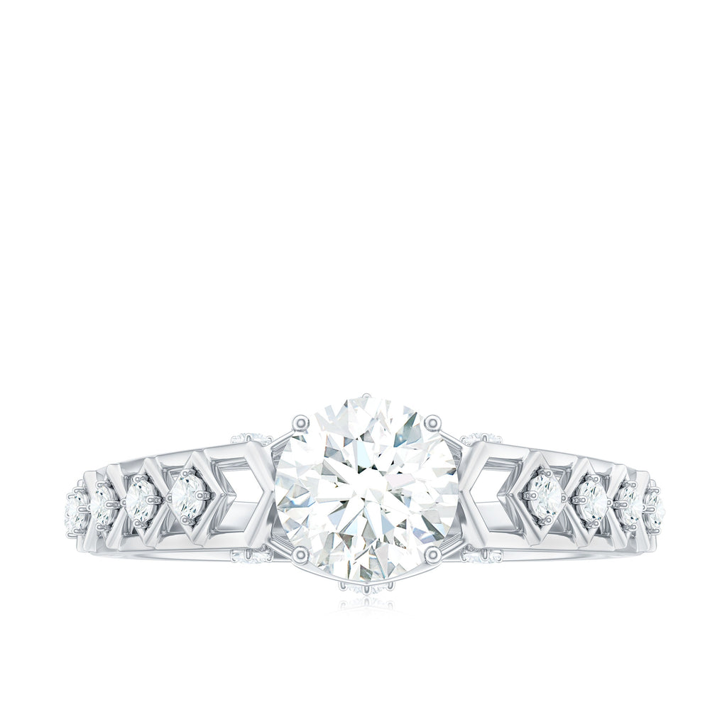 Round Cut Certified Moissanite Art Deco Engagement Ring