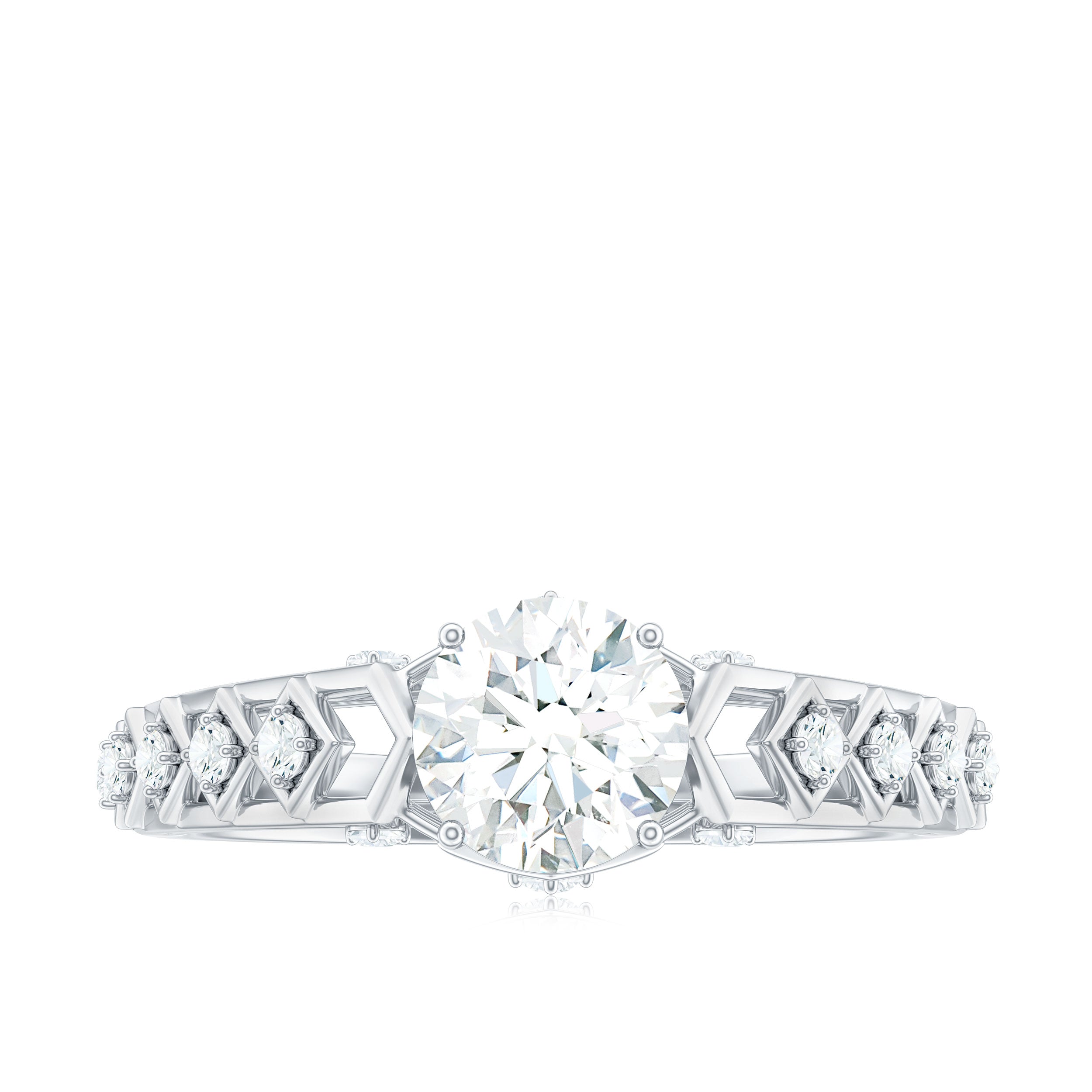 Round Cut Certified Moissanite Art Deco Engagement Ring