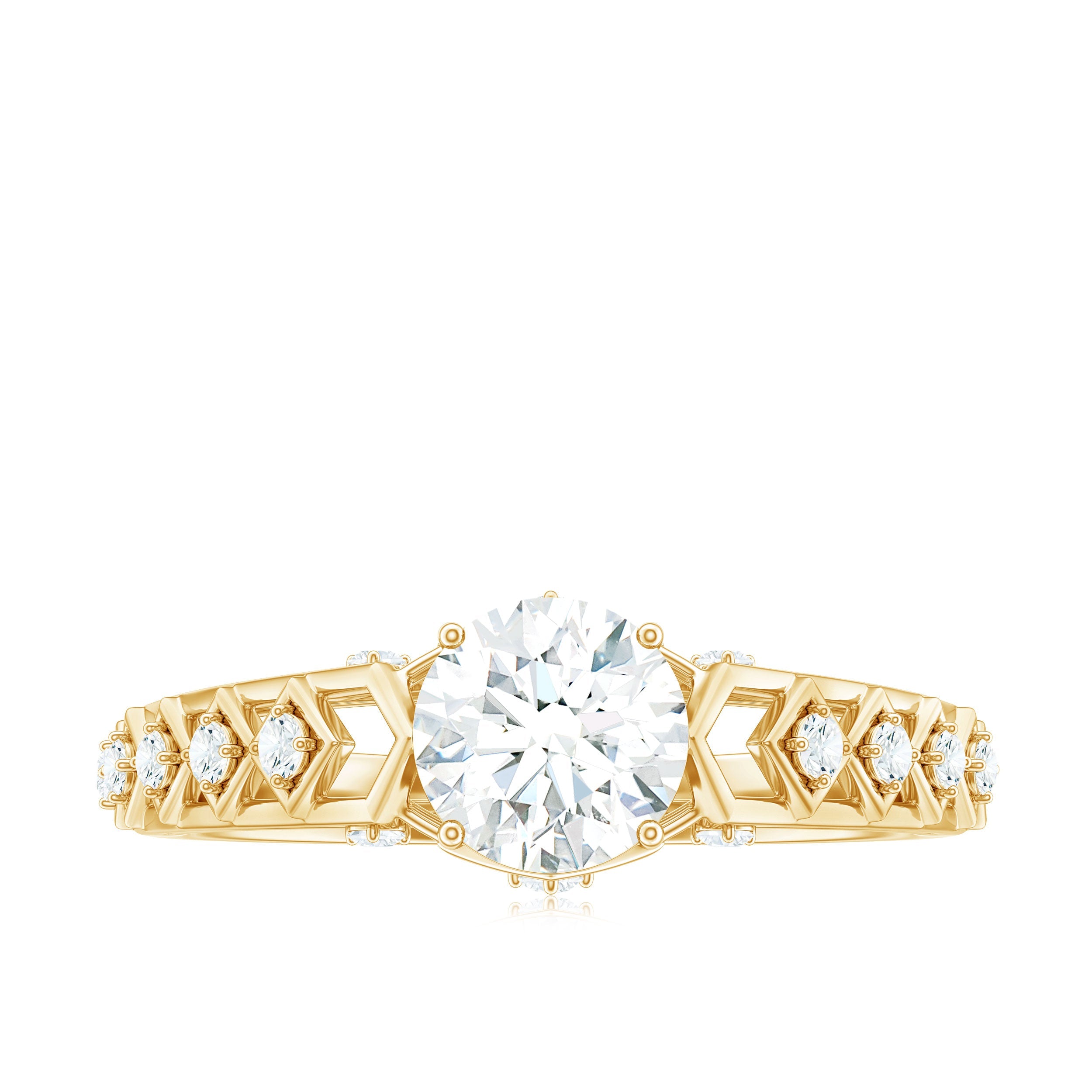Round Cut Certified Moissanite Art Deco Engagement Ring