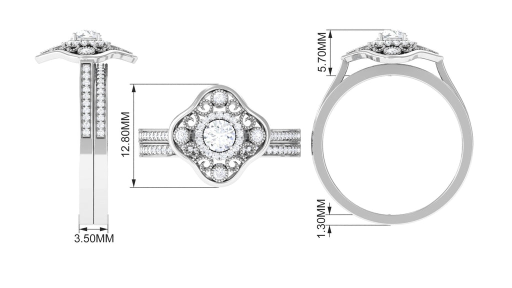 Vintage Looking Diamond Wedding Bridal Ring Set of 2