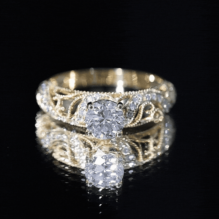 Certified Round Moissanite Antique Looking Engagement Ring