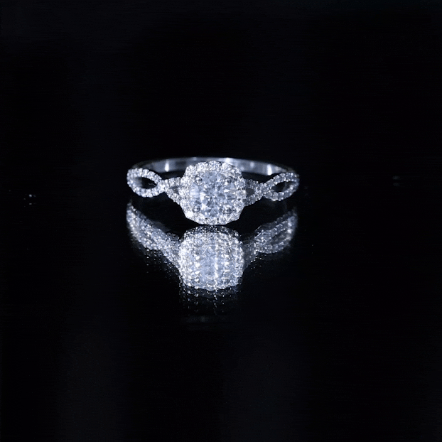 Certified Moissanite Halo Engagement Ring with Criss Cross Shank