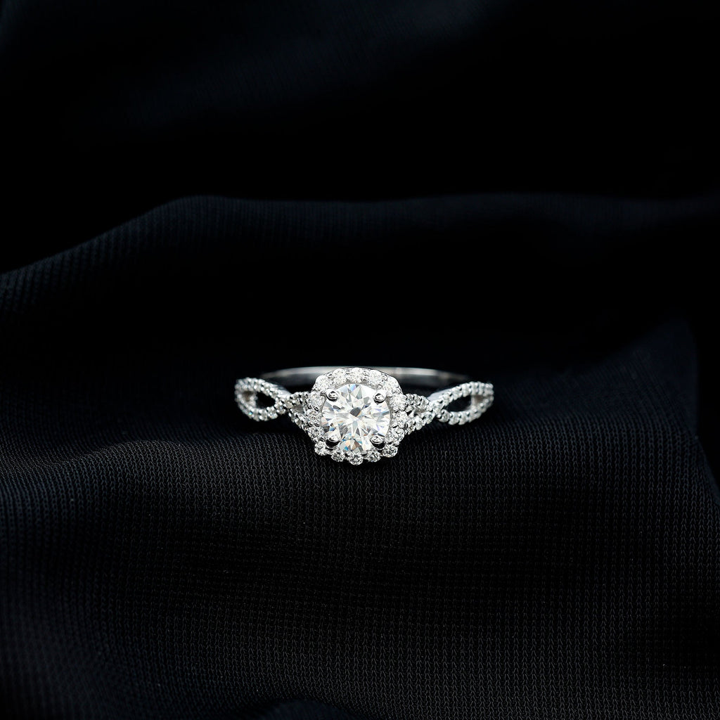 Certified Moissanite Halo Engagement Ring with Criss Cross Shank