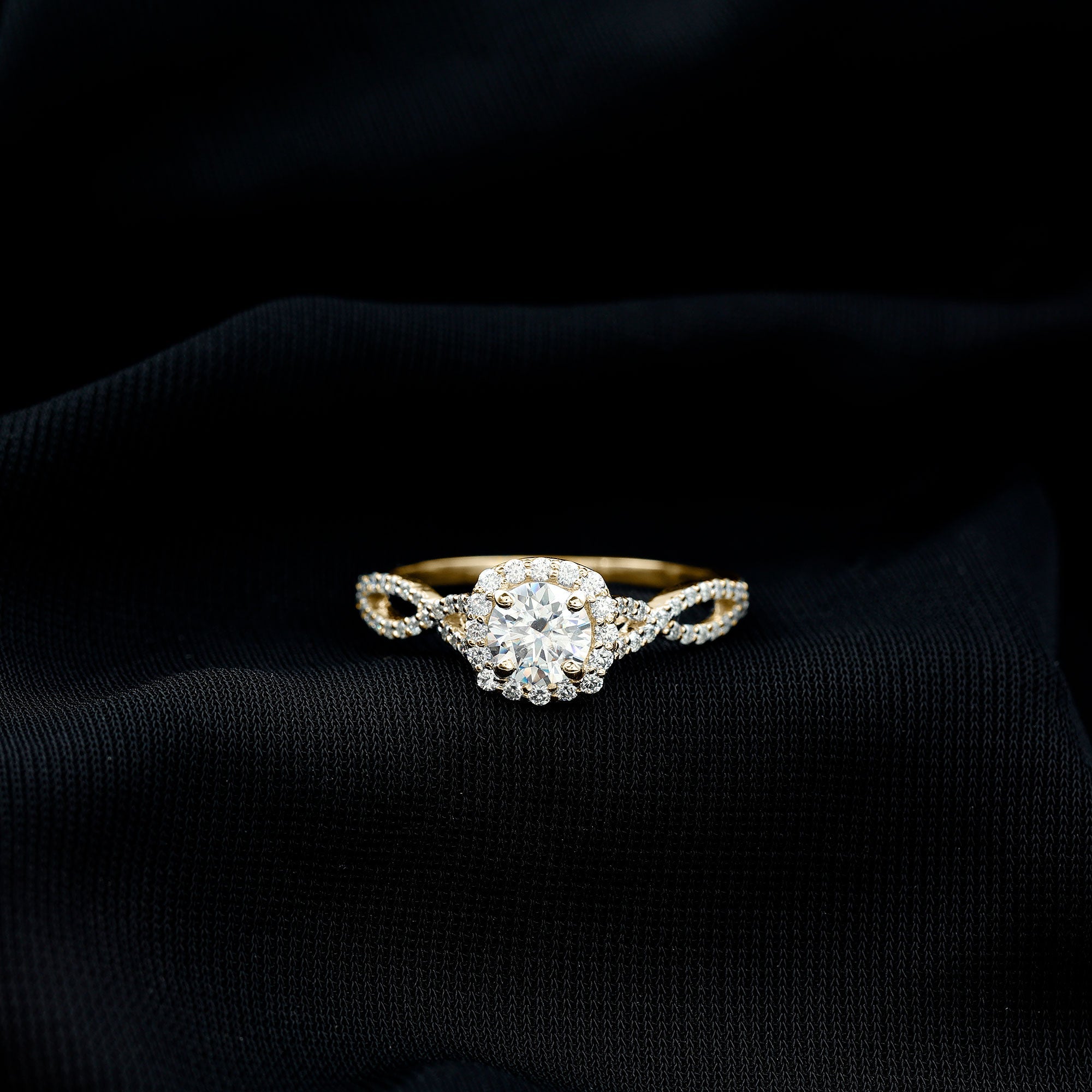 Certified Moissanite Halo Engagement Ring with Criss Cross Shank