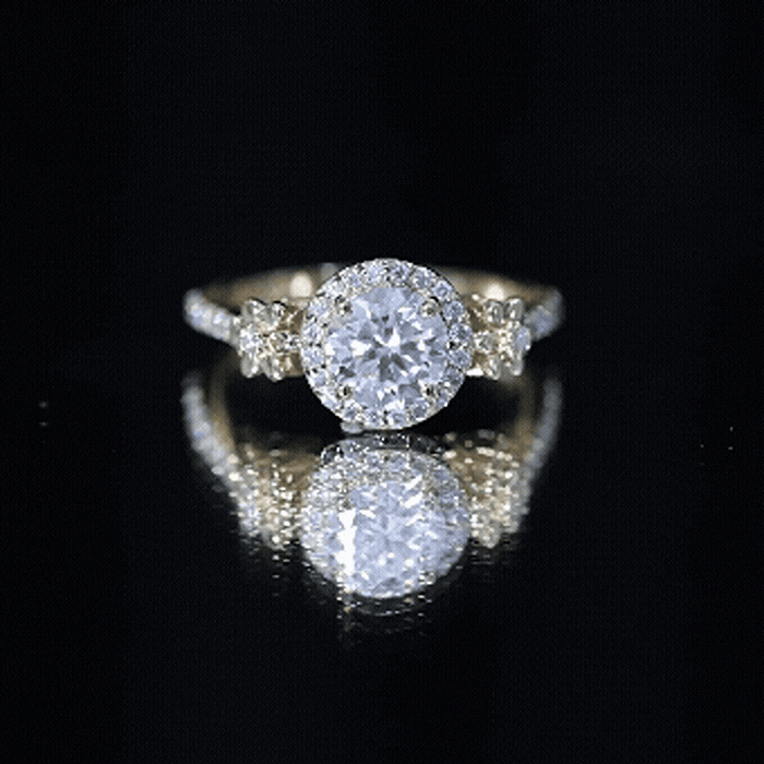 Certified Moissanite Flower Engagement Ring in Gold