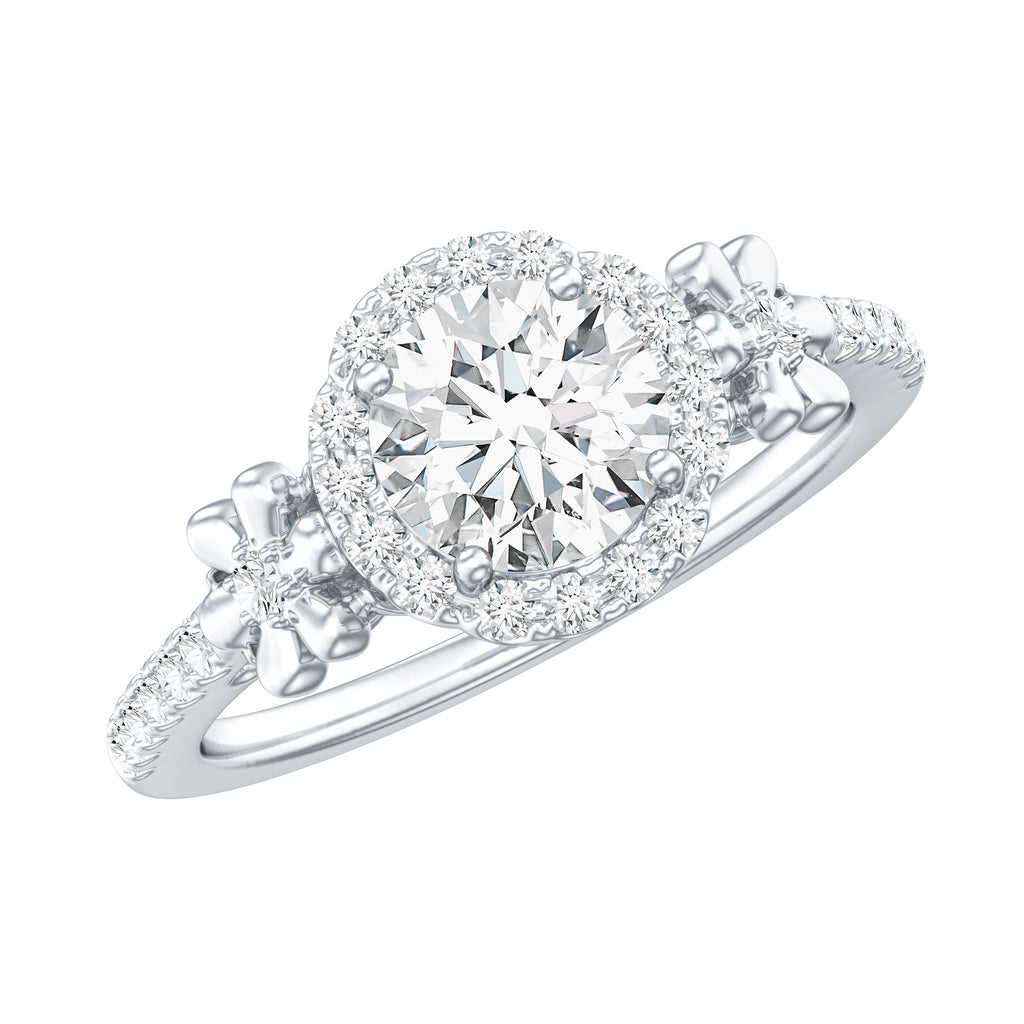 Certified Moissanite Flower Engagement Ring in Gold