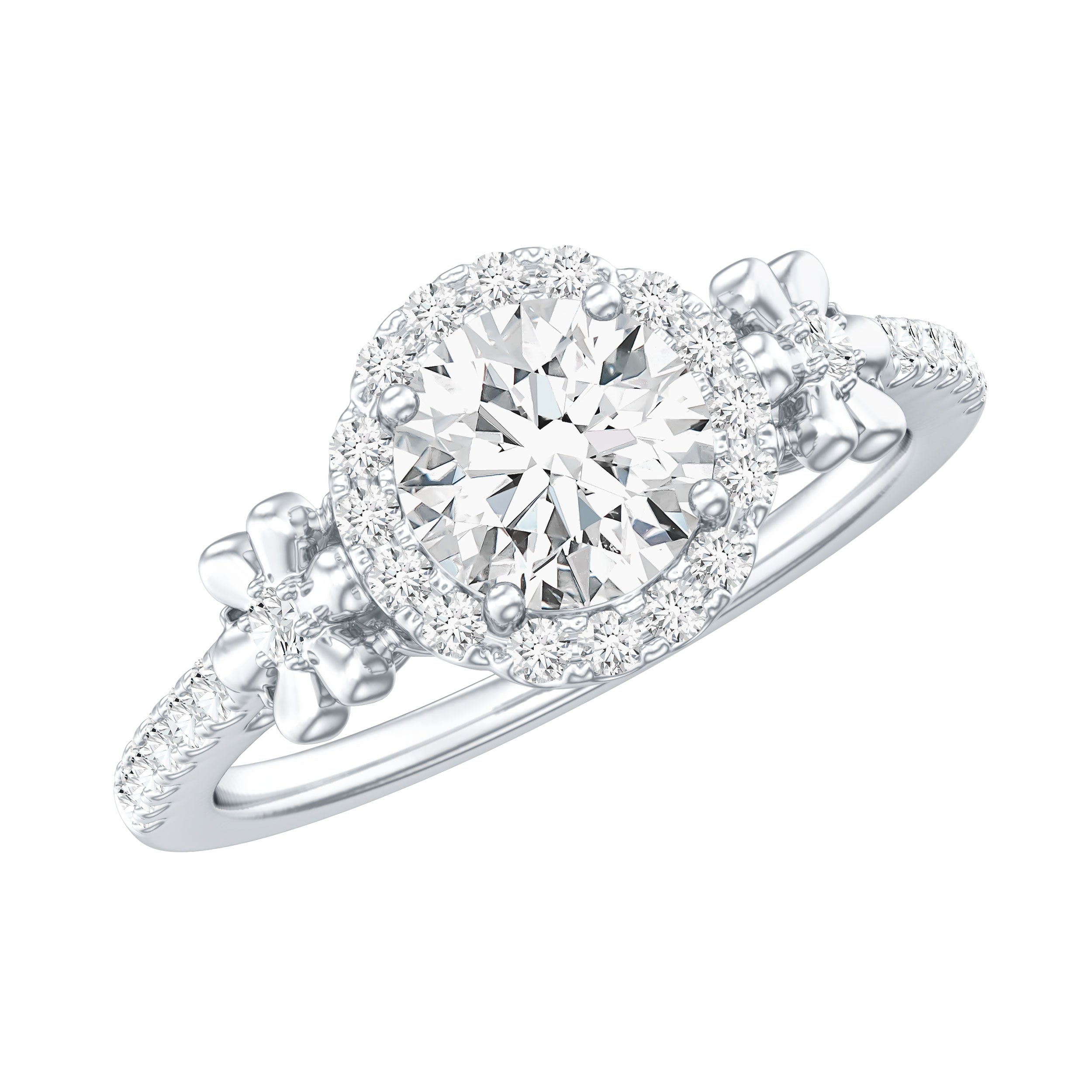 Certified Moissanite Flower Engagement Ring in Gold