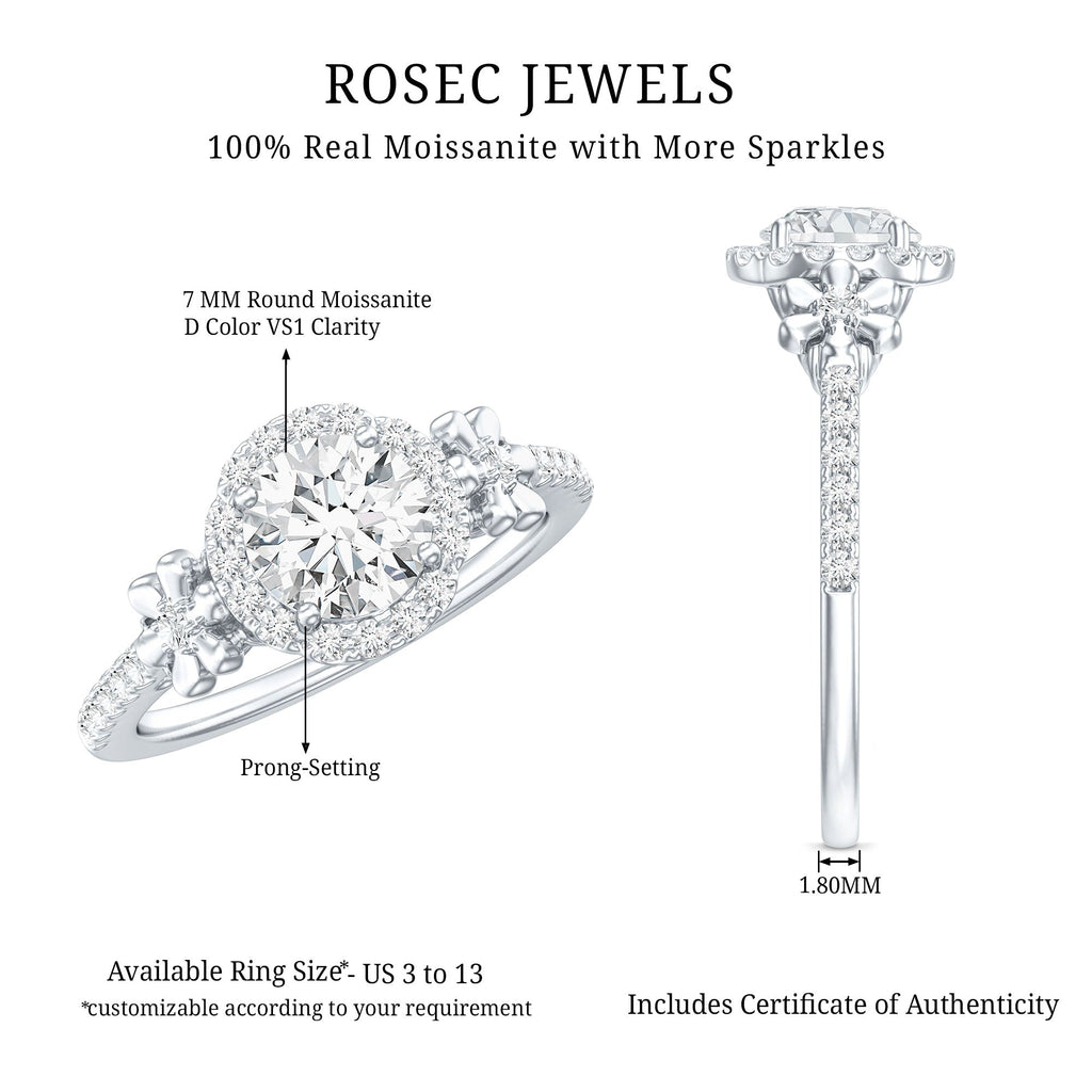 Certified Moissanite Flower Engagement Ring in Gold