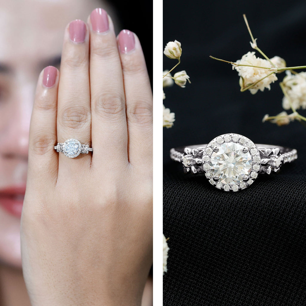 Certified Moissanite Flower Engagement Ring in Gold