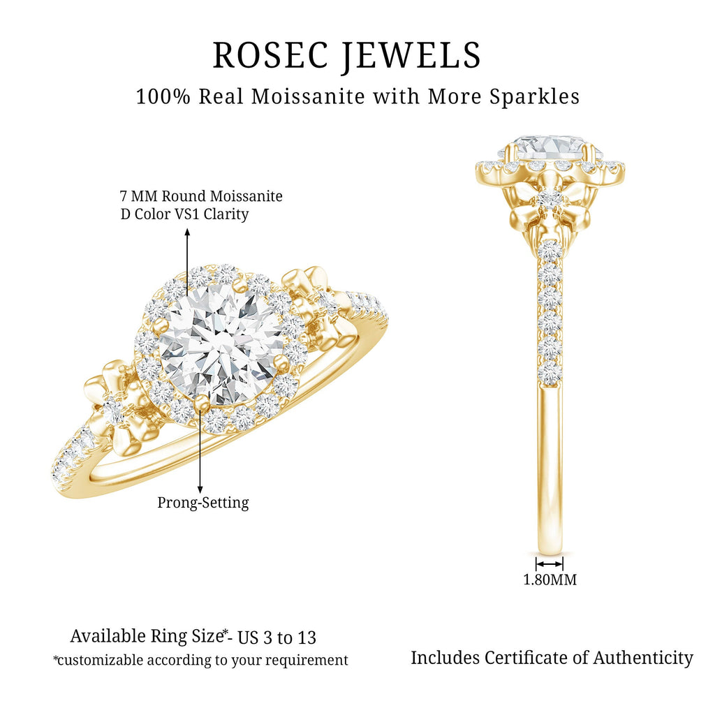 Certified Moissanite Flower Engagement Ring in Gold