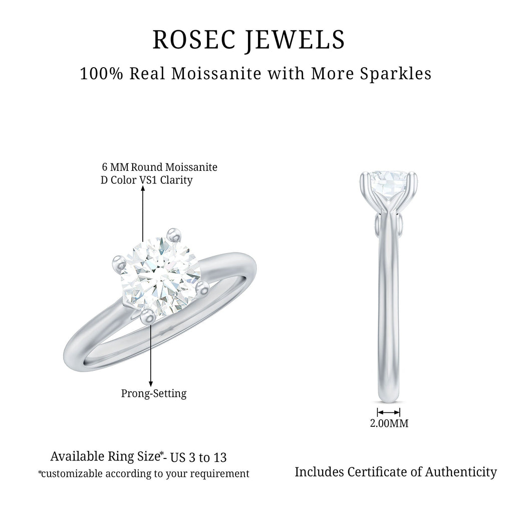 Solitaire Round Cut Moissanite Engagement Ring for Her
