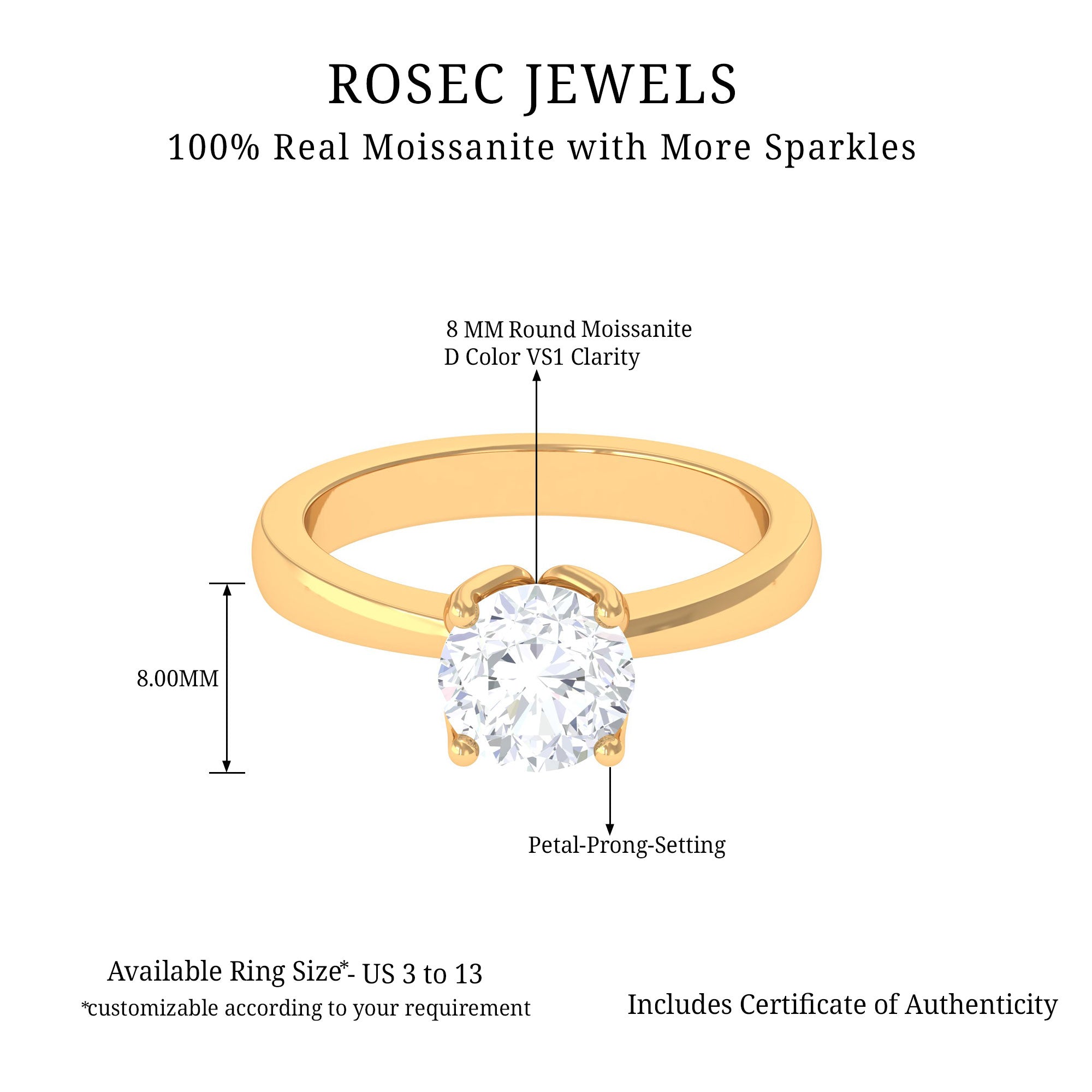 Petal Prong Set Round Moissanite Solitaire Engagement Ring