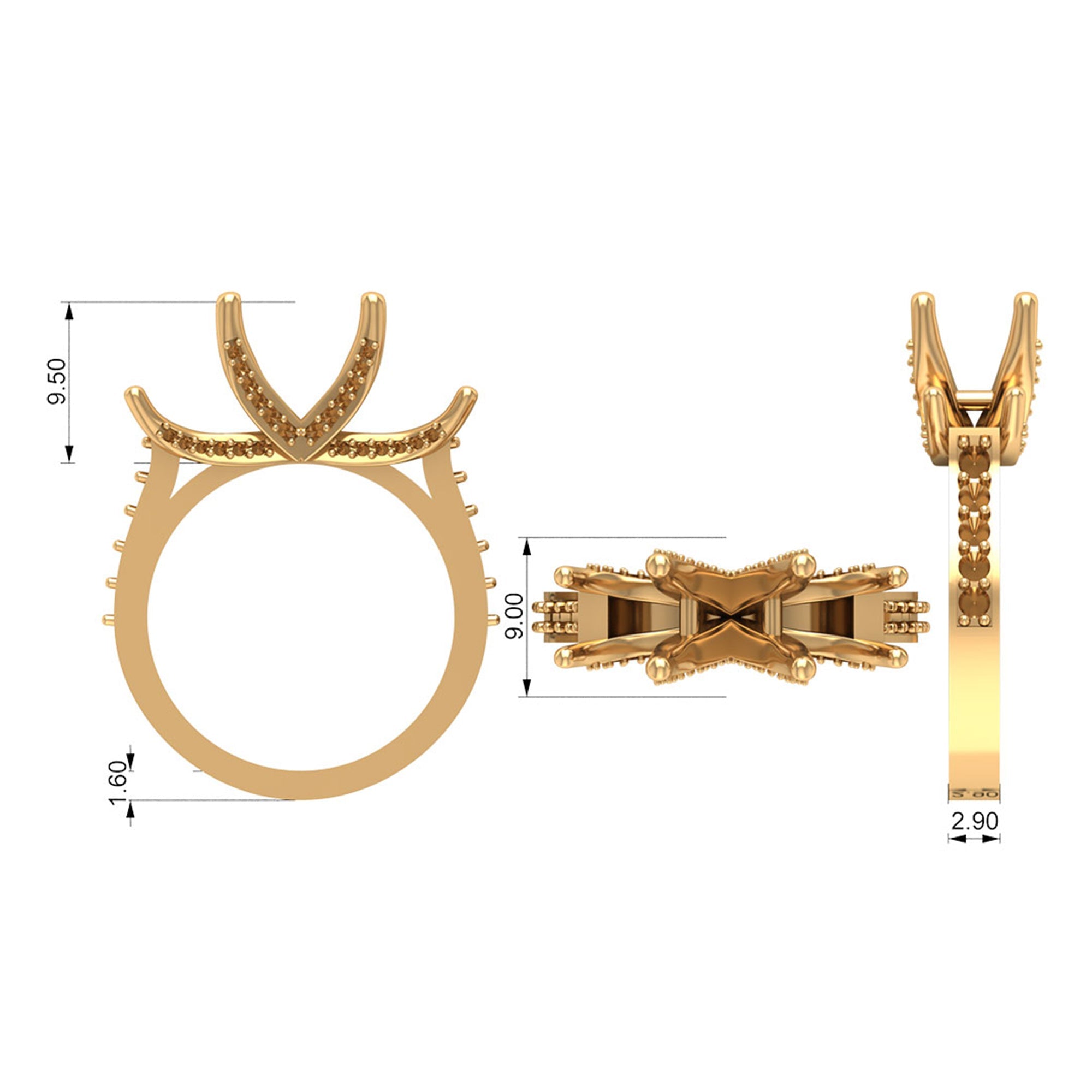 6 CT Zircon Three Stone Engagement Ring in Gold