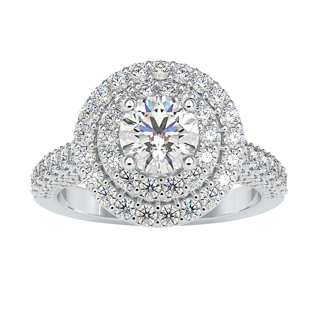 Zircon Double Halo Engagement Ring in Gold
