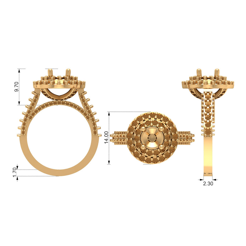 Zircon Double Halo Engagement Ring in Gold