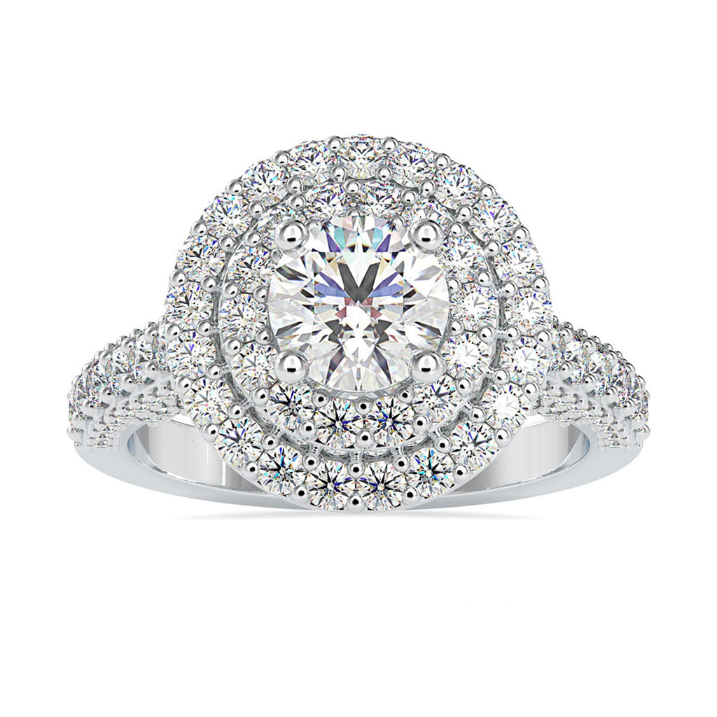Zircon Double Halo Engagement Ring in Gold