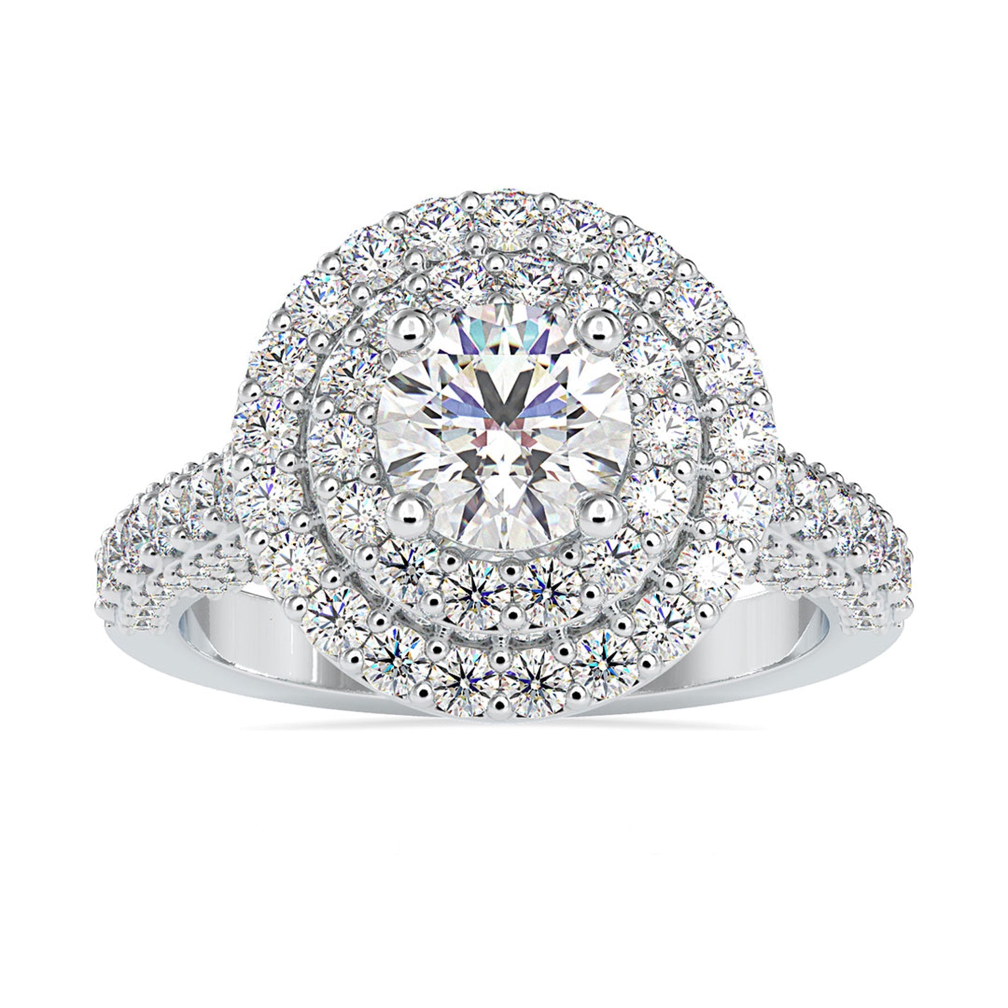 Zircon Double Halo Engagement Ring in Gold