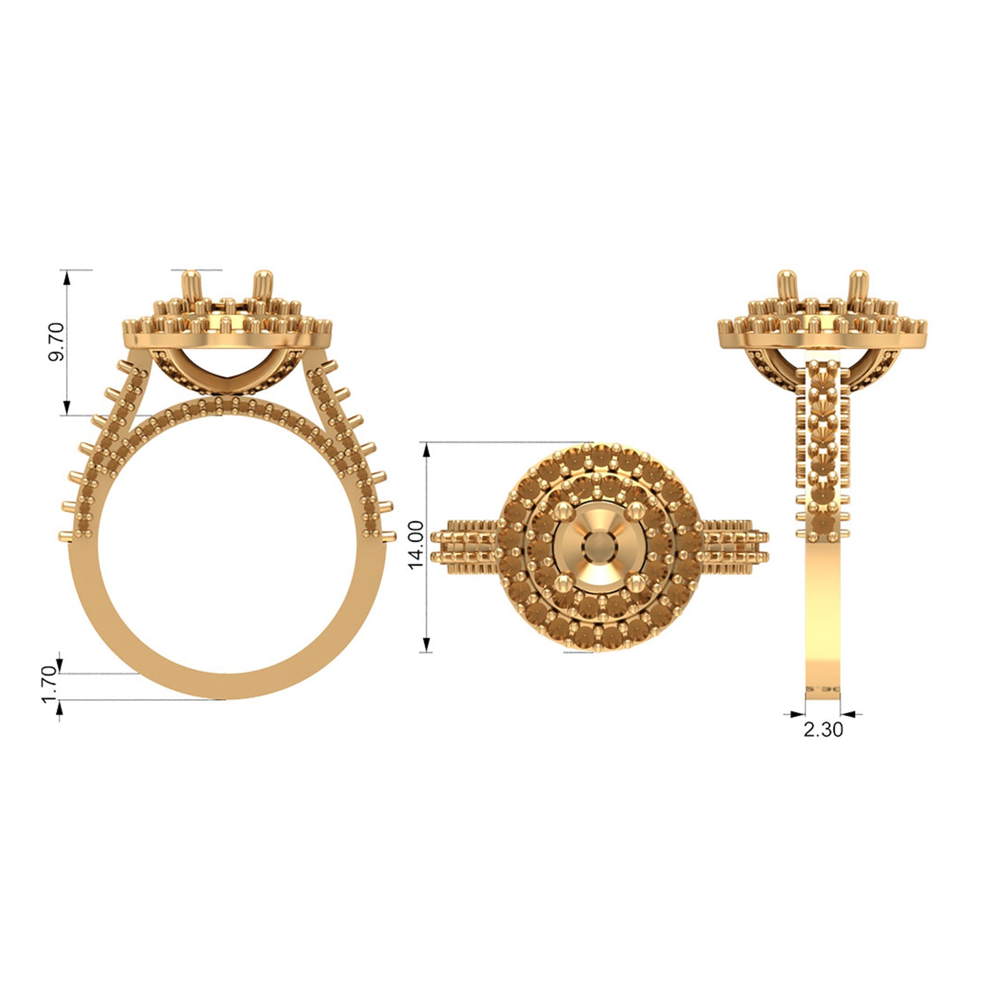 Zircon Double Halo Engagement Ring in Gold