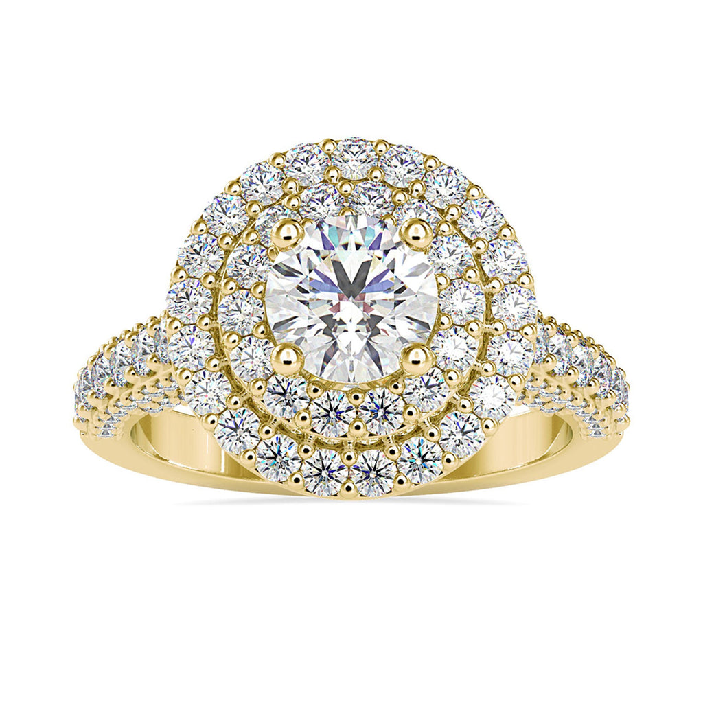 Zircon Double Halo Engagement Ring in Gold