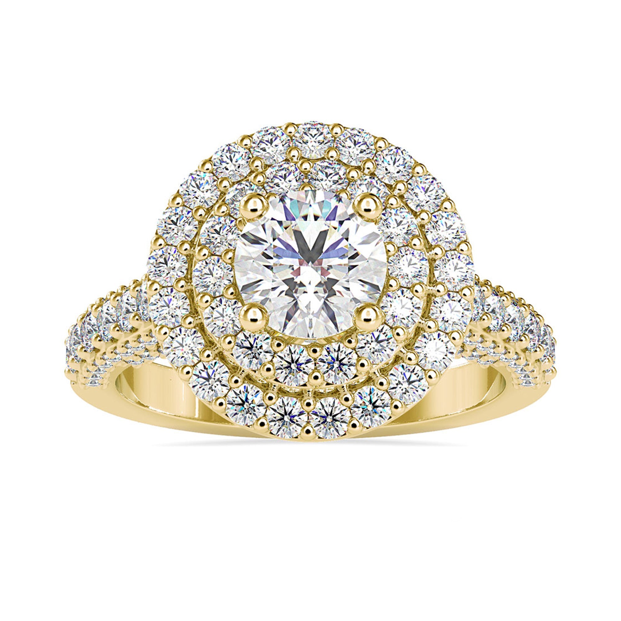 Zircon Double Halo Engagement Ring in Gold