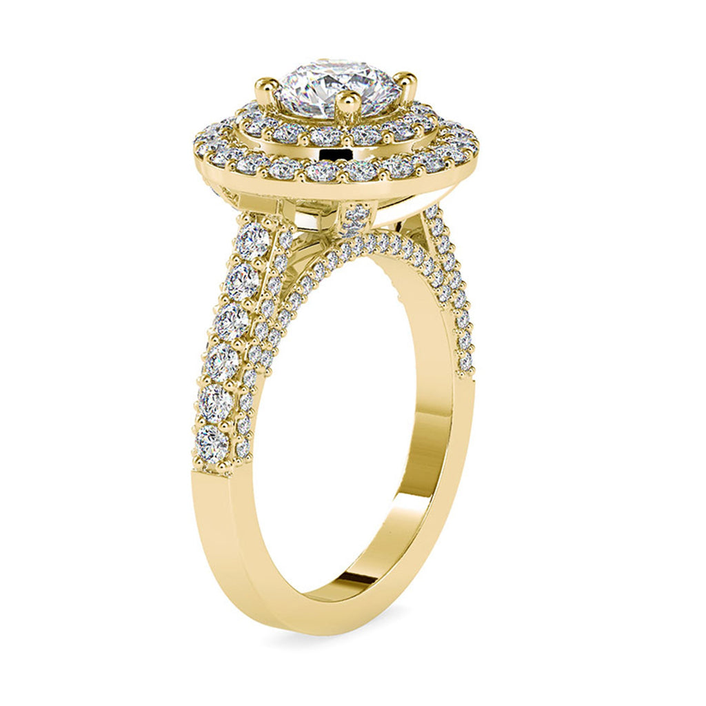Zircon Double Halo Engagement Ring in Gold