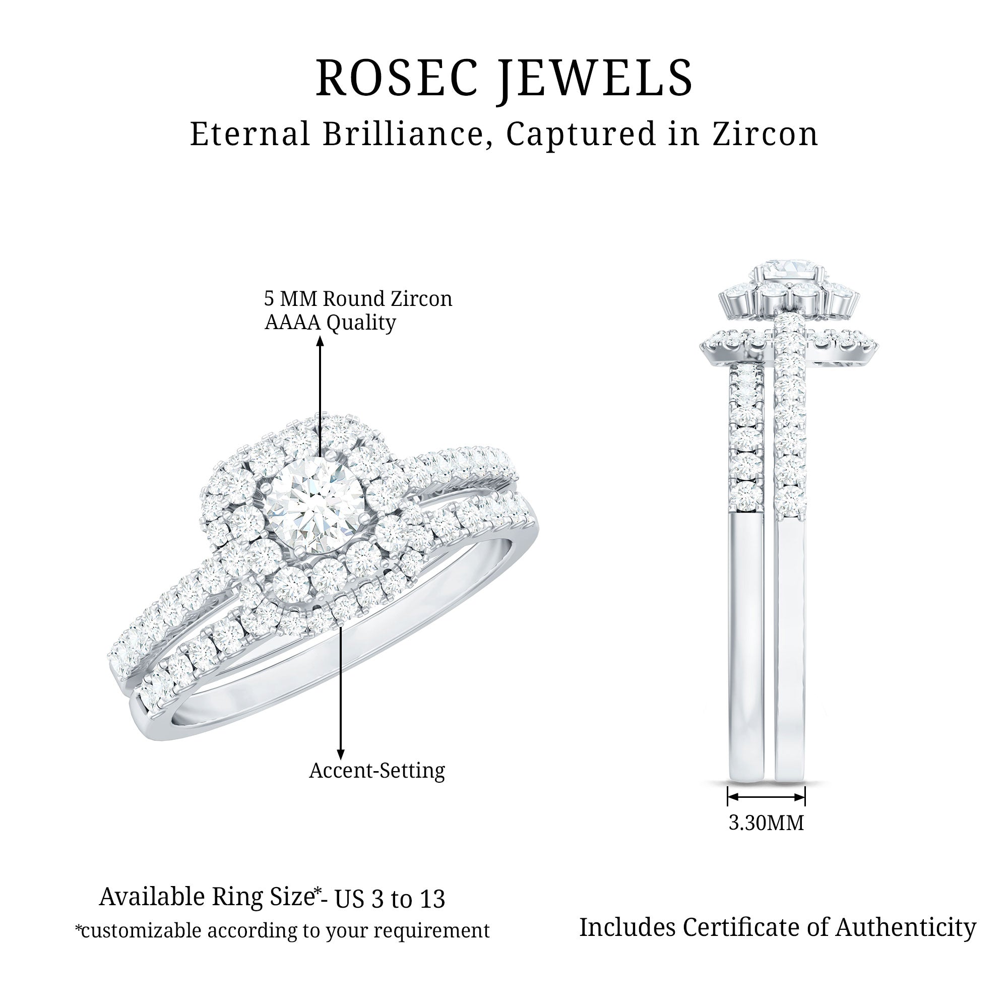 1.50 CT Zircon Statement Wedding Ring Set