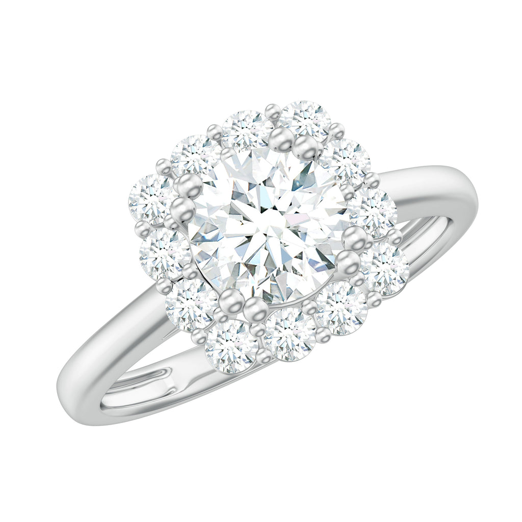 Classic Moissanite Halo Engagement Ring in Double Prong Setting