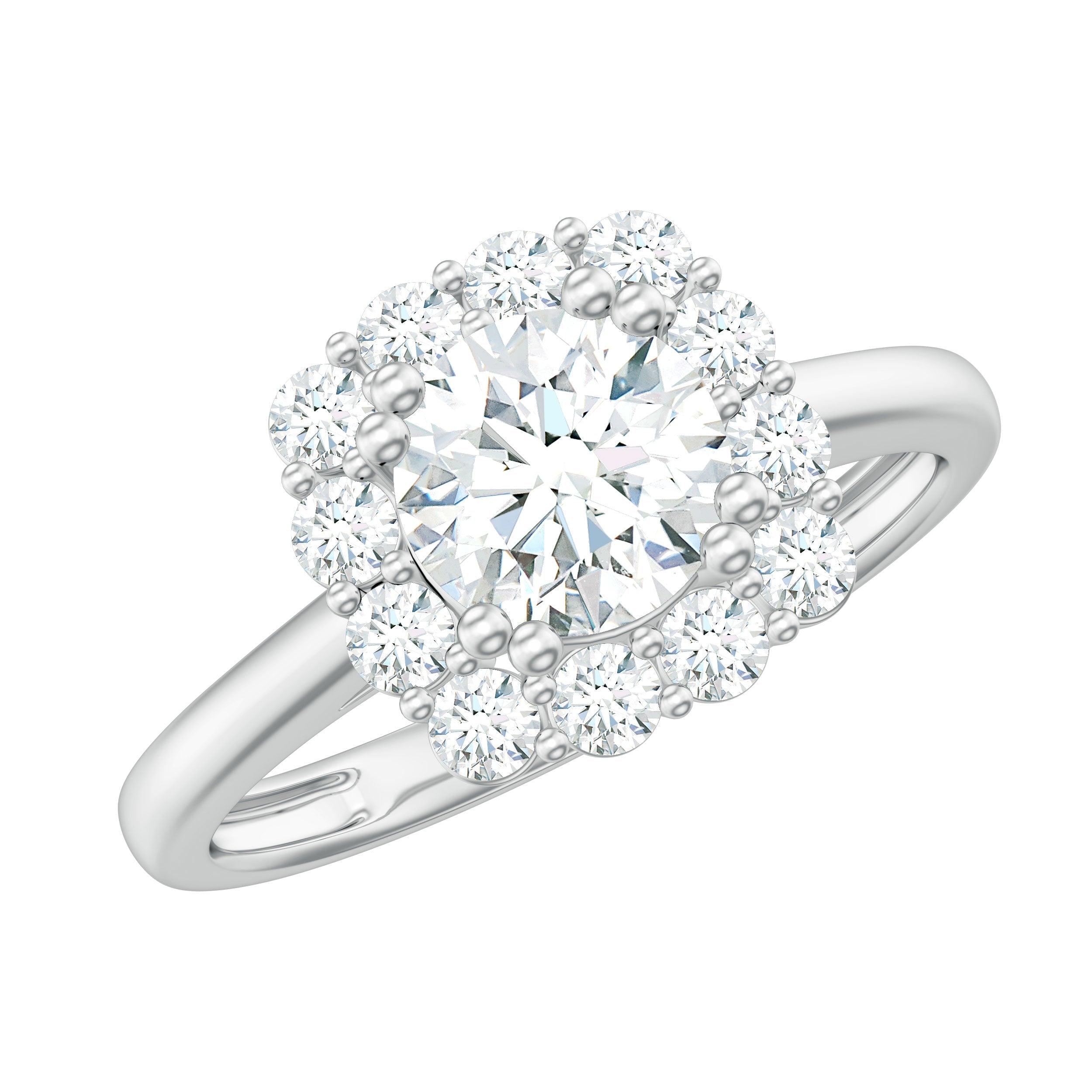 Classic Moissanite Halo Engagement Ring in Double Prong Setting
