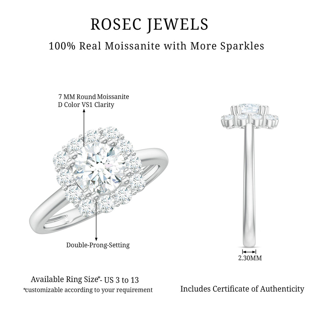 Classic Moissanite Halo Engagement Ring in Double Prong Setting