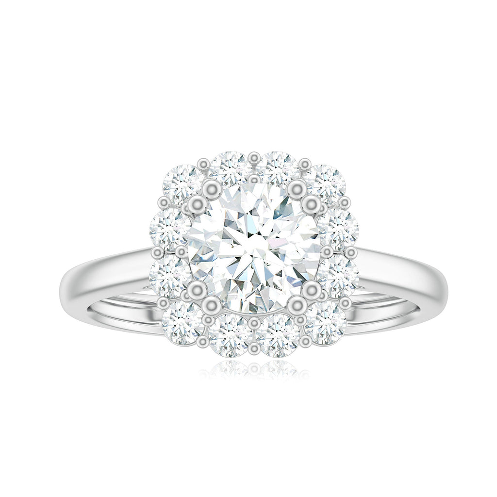 Classic Moissanite Halo Engagement Ring in Double Prong Setting