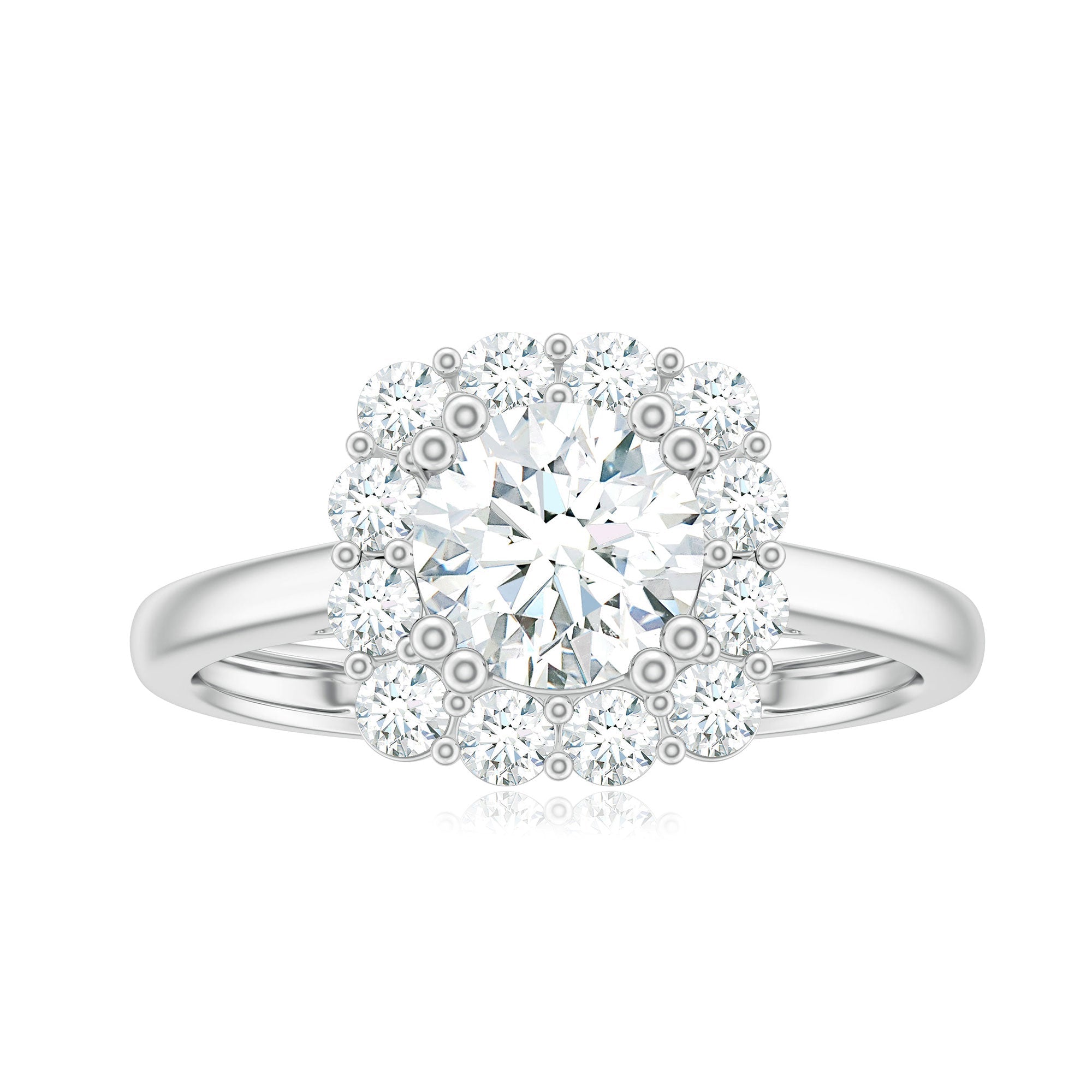 Classic Moissanite Halo Engagement Ring in Double Prong Setting