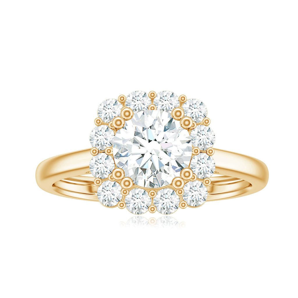 Classic Moissanite Halo Engagement Ring in Double Prong Setting