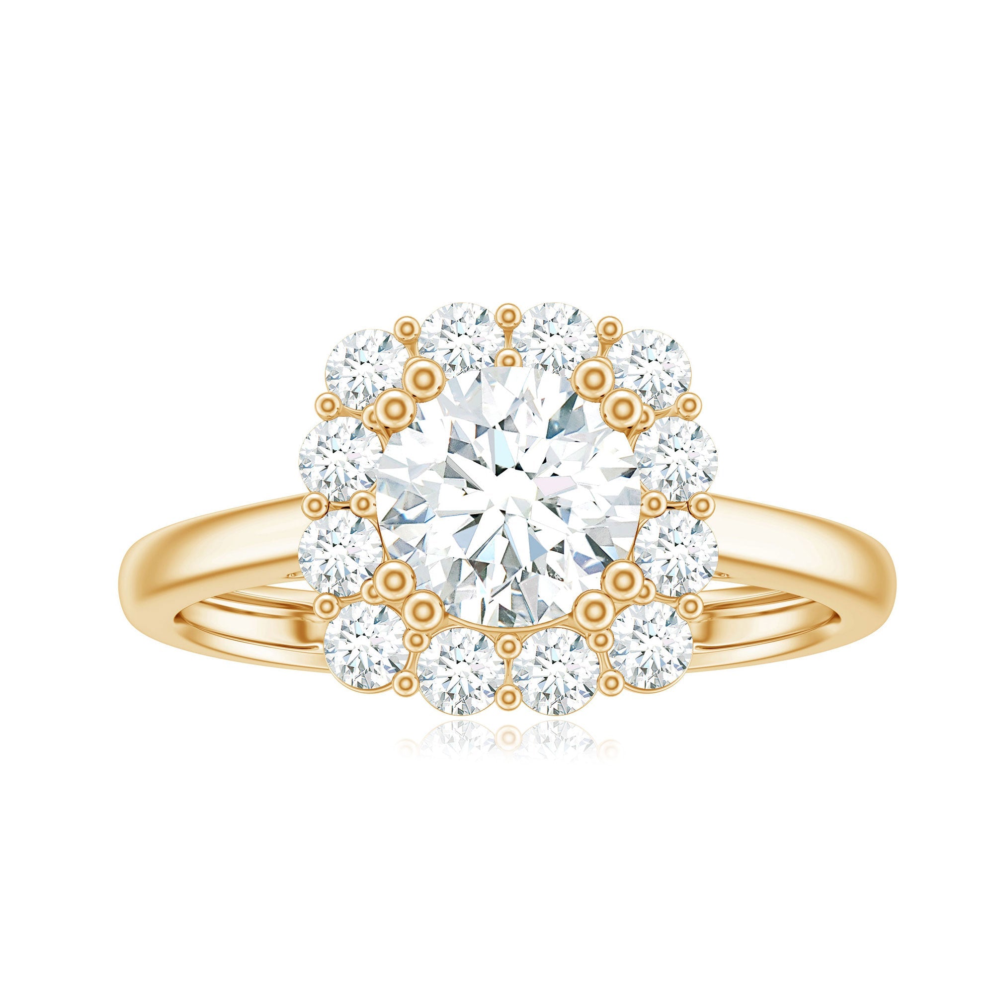 Classic Moissanite Halo Engagement Ring in Double Prong Setting