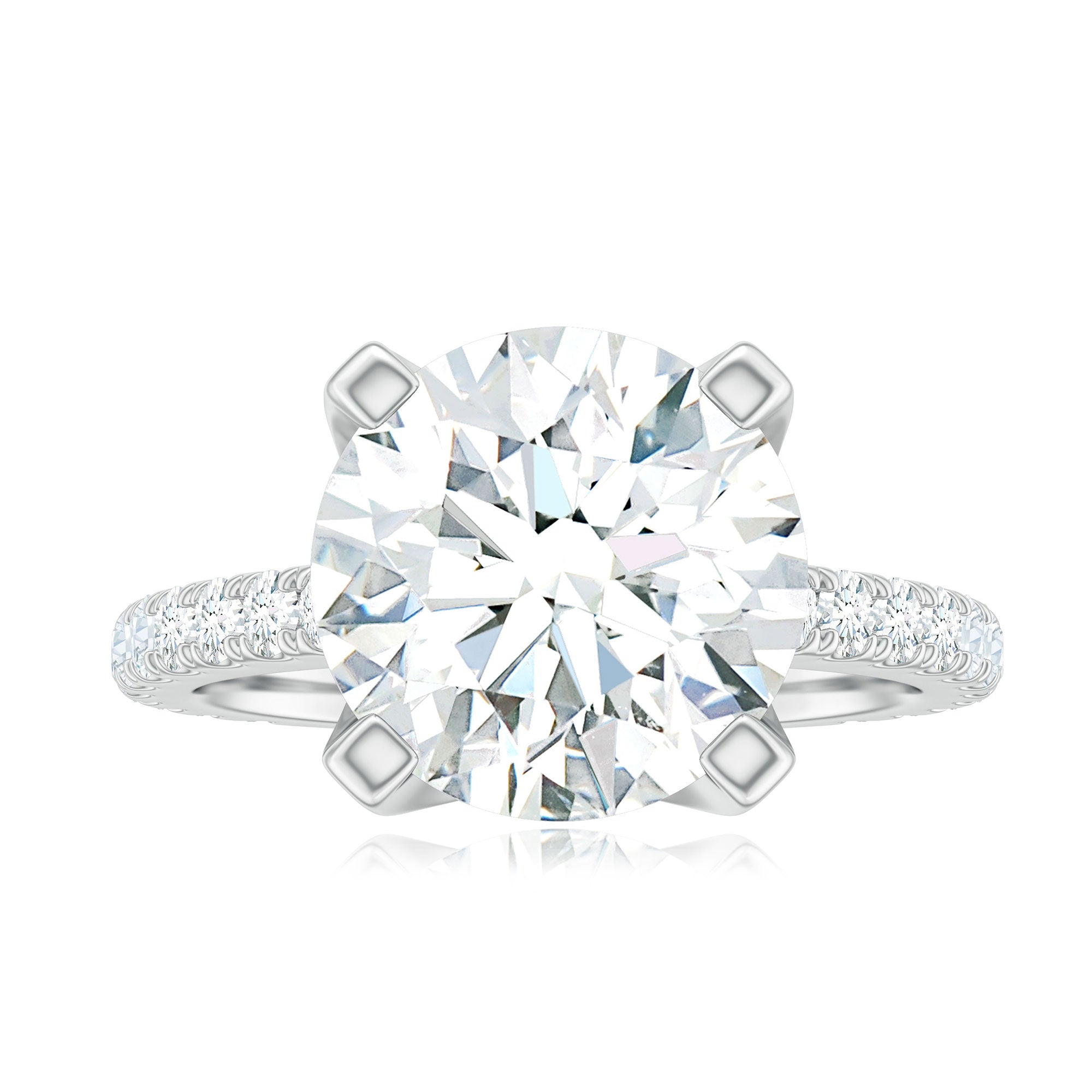 Round 10 MM Moissanite Solitaire Engagement Ring with Side Stones