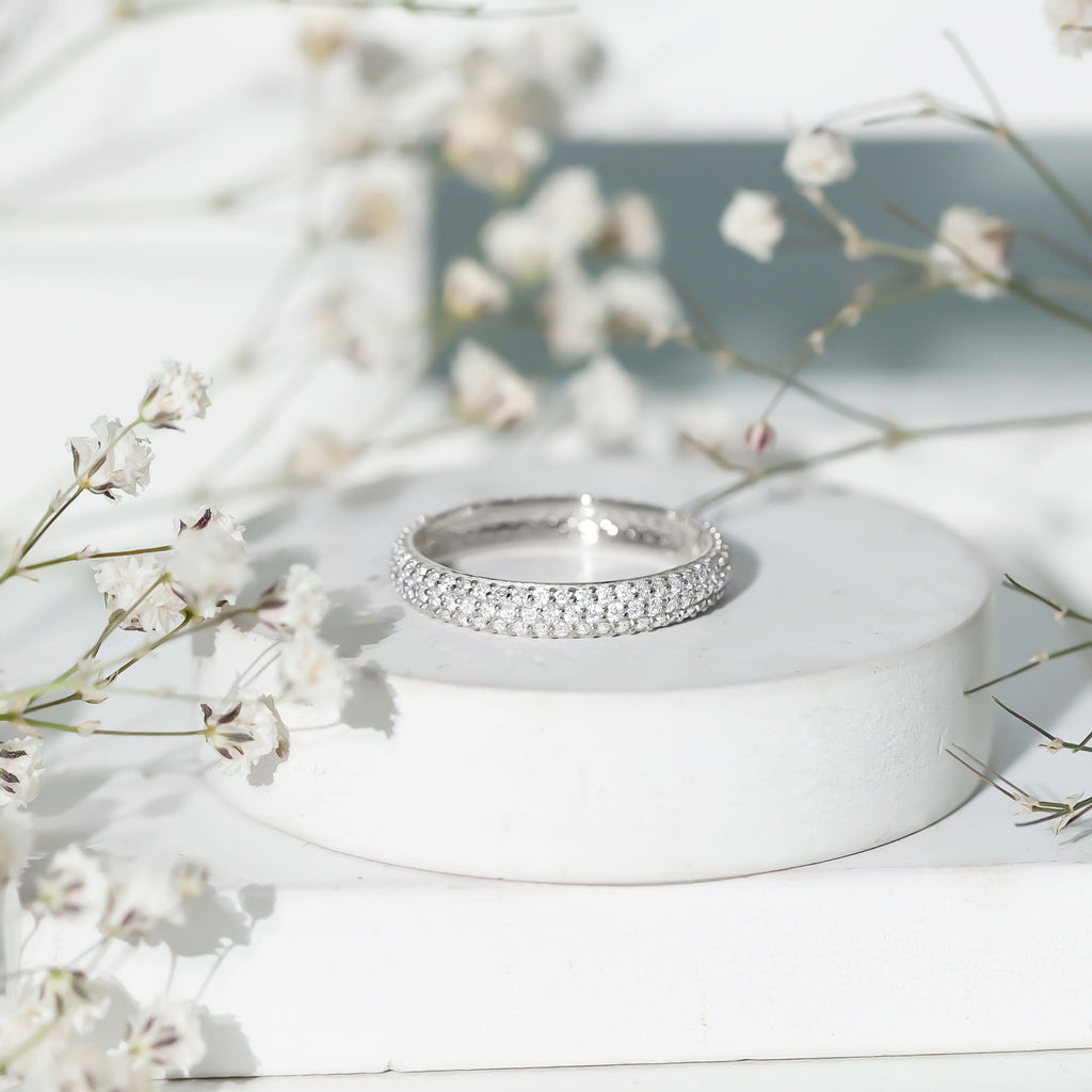 Micro Pave Set Moissanite Eternity Wedding Band for Women