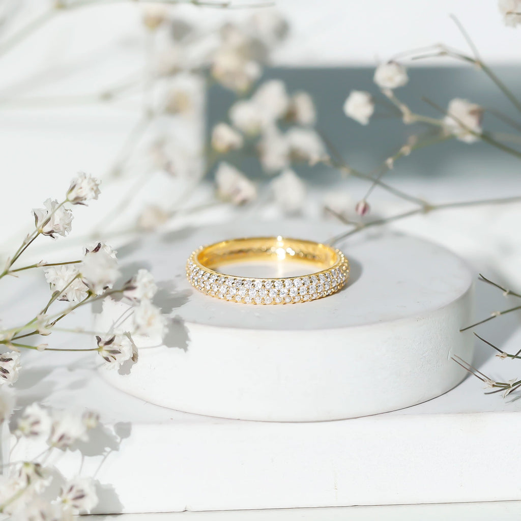 Micro Pave Set Moissanite Eternity Wedding Band for Women