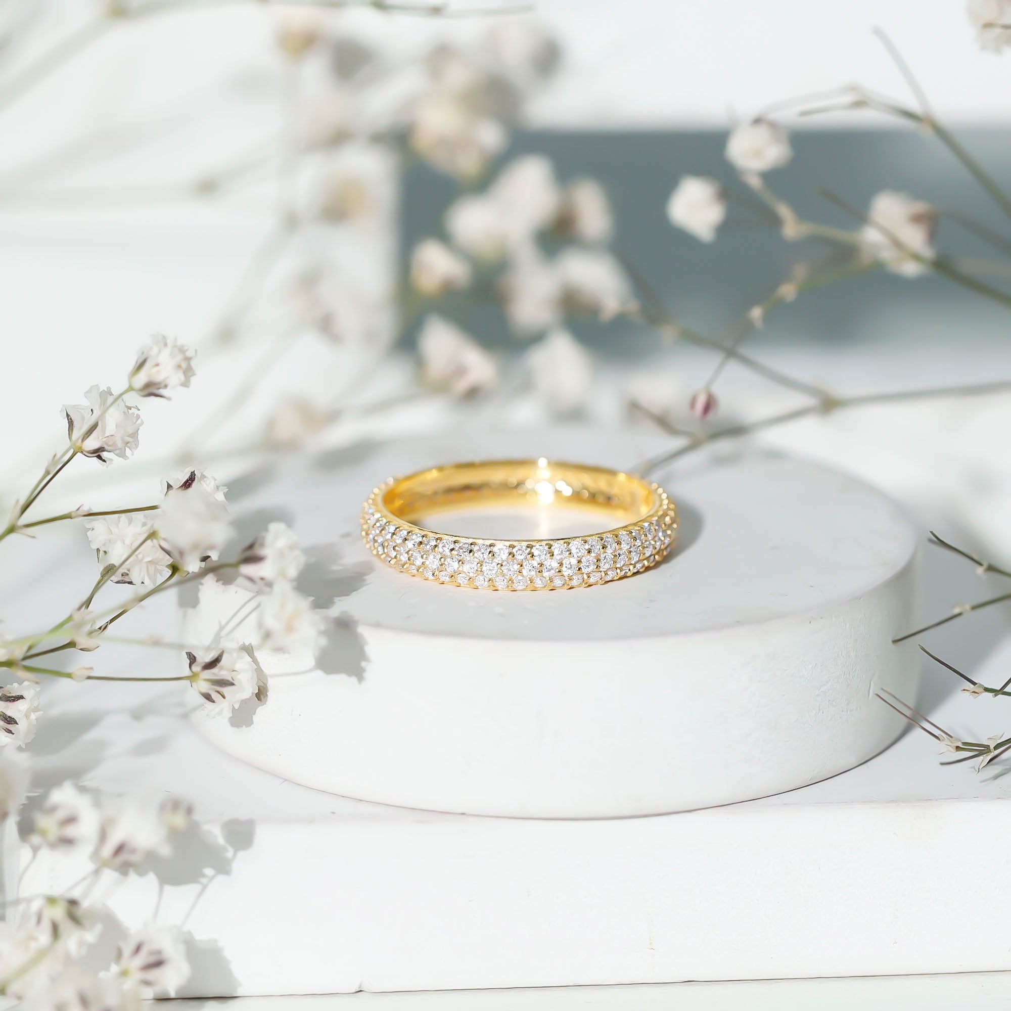 Micro Pave Set Moissanite Eternity Wedding Band for Women