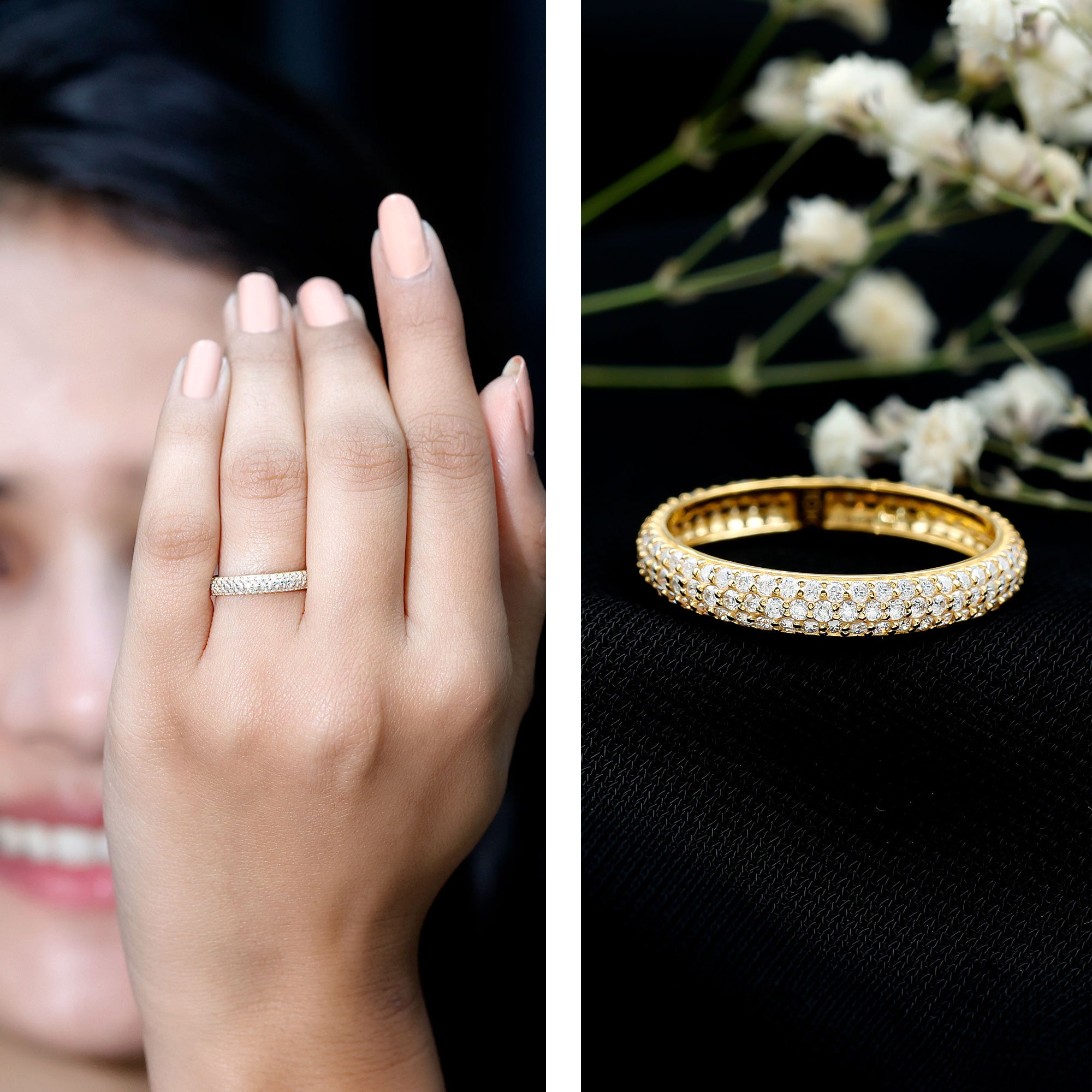 Micro Pave Set Moissanite Eternity Wedding Band for Women