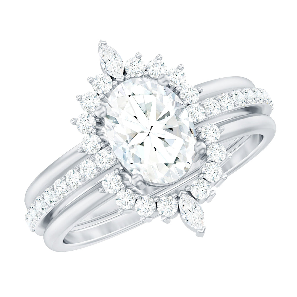 Certified Moissanite Oval Engagement Ring Set With Wedding Bands