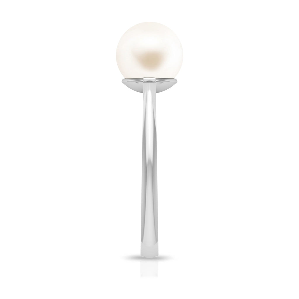 Simple Freshwater White Pearl Solitaire Engagement Ring in Gold
