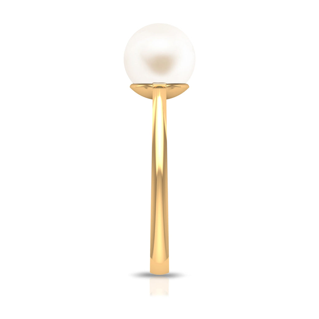 Simple Freshwater White Pearl Solitaire Engagement Ring in Gold