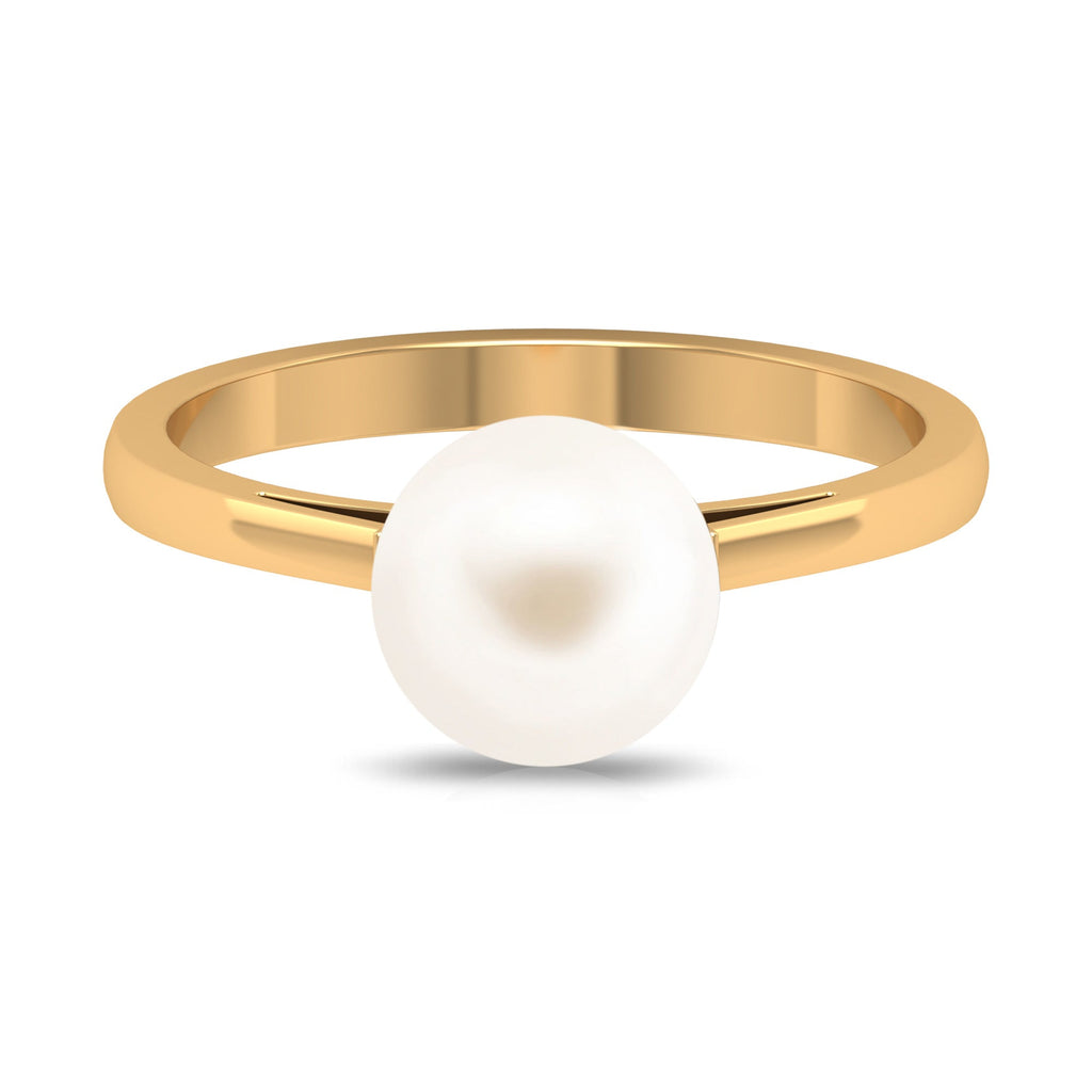 Simple Freshwater White Pearl Solitaire Engagement Ring in Gold