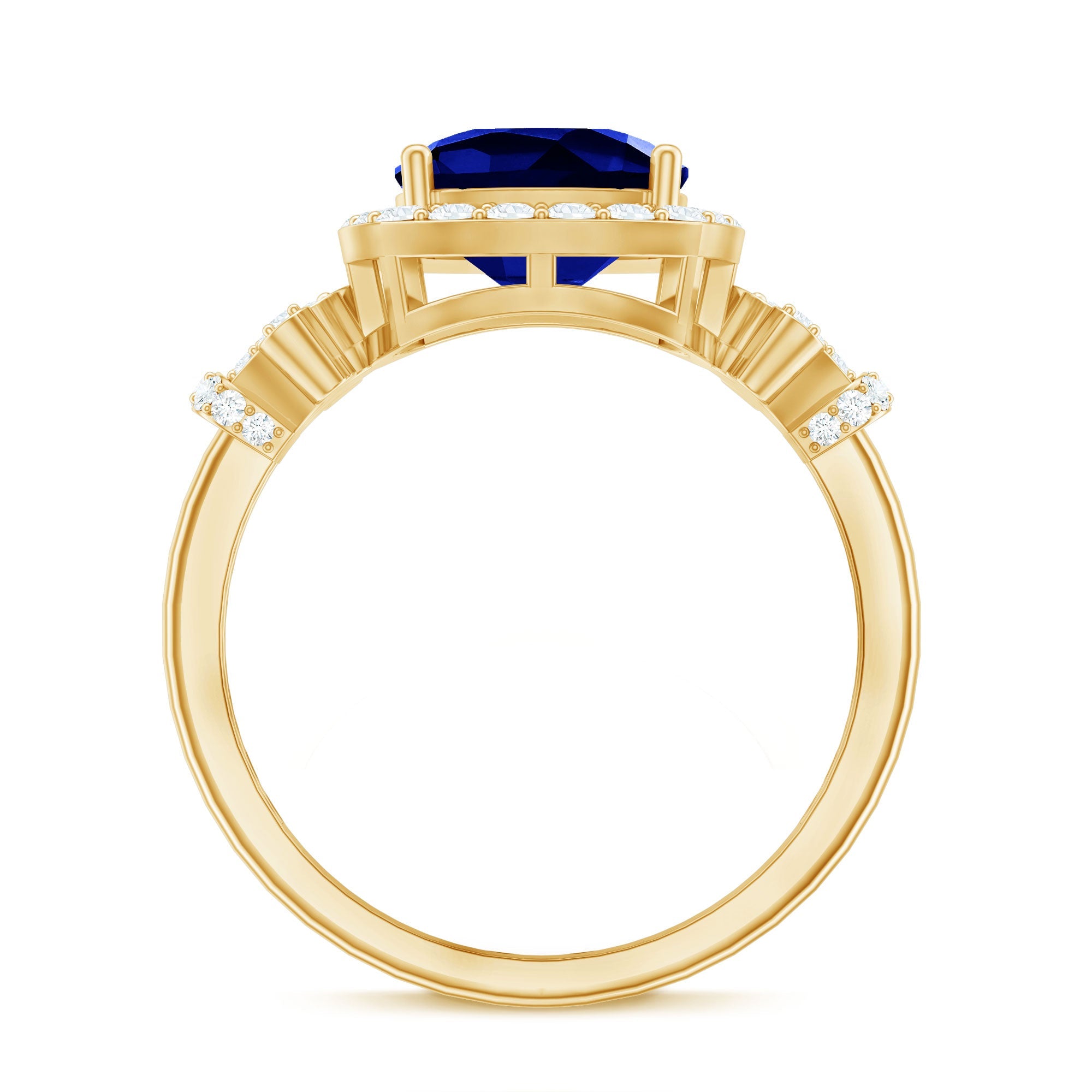 3.5 CT Cushion Cut Created Blue Sapphire Engagement Ring with Diamond Accent